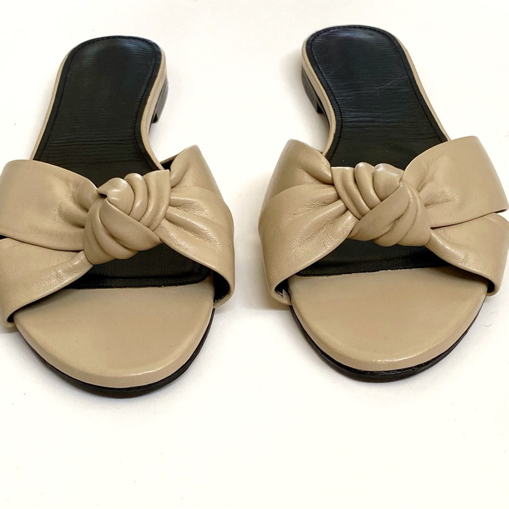 SAINT LAURENT beige tan Bianca knot flat slide sandals - Picture 3 of 10
